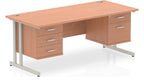 Impulse straight desk with cantilever legs and two fixed pedestals, 1600 x 800, a 2 and a 3 drawer pedestal, silver frame, beech top, another view 1