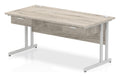 Impulse straight desk with cantilever legs and two one drawer pedestals, 1600mm wide, silver frame, grey oak top