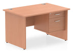 Impulse straight desk with panel legs and fixed pedestal, 1200 x 800, 2 drawer pedestal, matching panel legs, beech top, another view 1
