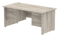 Impulse straight desk with panel legs and two fixed pedestals, 1600 x 800, two 2 drawer pedestals, matching panel legs, grey oak top