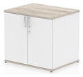 Impulse two-tone desk high cupboard, in grey oak & white