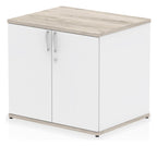 Impulse two-tone desk high cupboard, in grey oak & white
