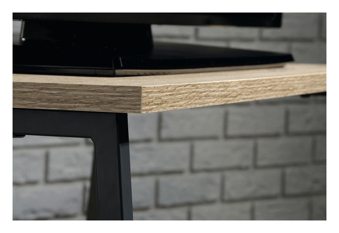 Industrial Style TV Stand and Trestle Shelf in charter oak, view 3