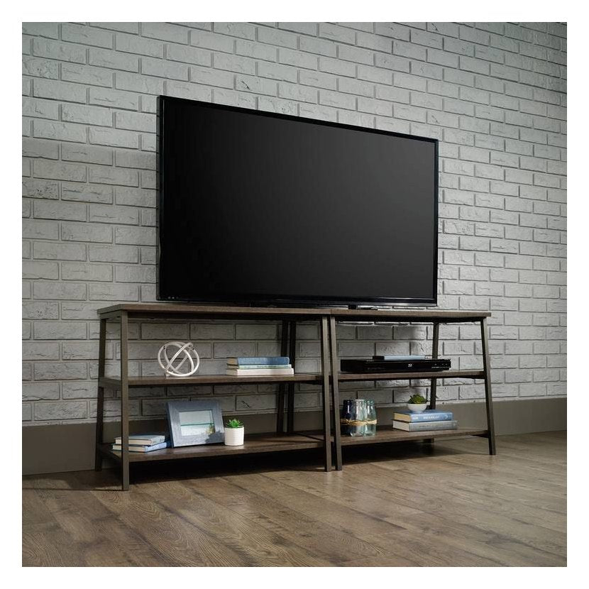 Industrial Style TV Stand and Trestle Shelf in smoked oak, view 2