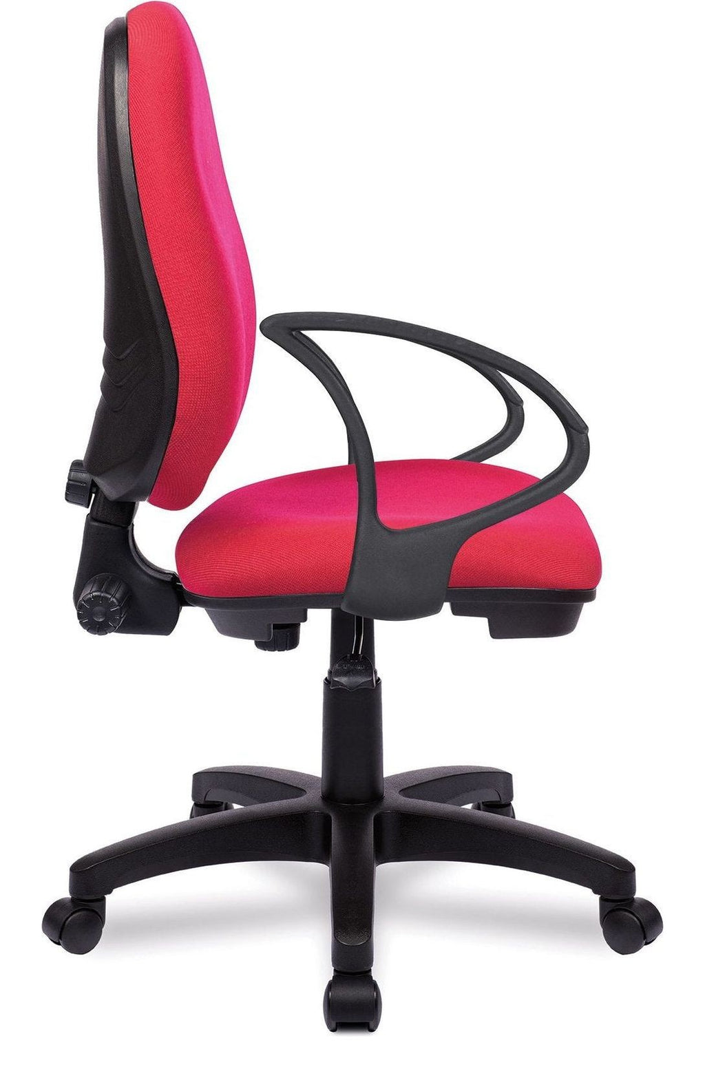 Java 100 Medium Back Operator Chair in red, fixed arms, view 2