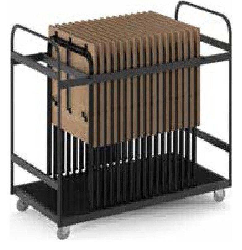 Jazz exam desk trolley holding folded exam desks
