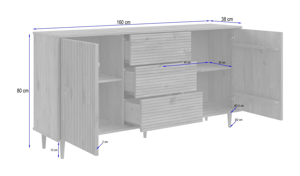 Jerzy Sideboard 160 2 Door 3 Drawer, view 9