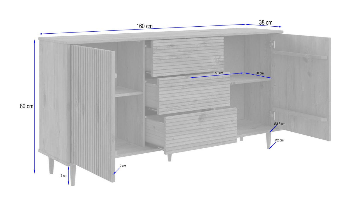 Jerzy Sideboard 160 2 Door 3 Drawer, view 9