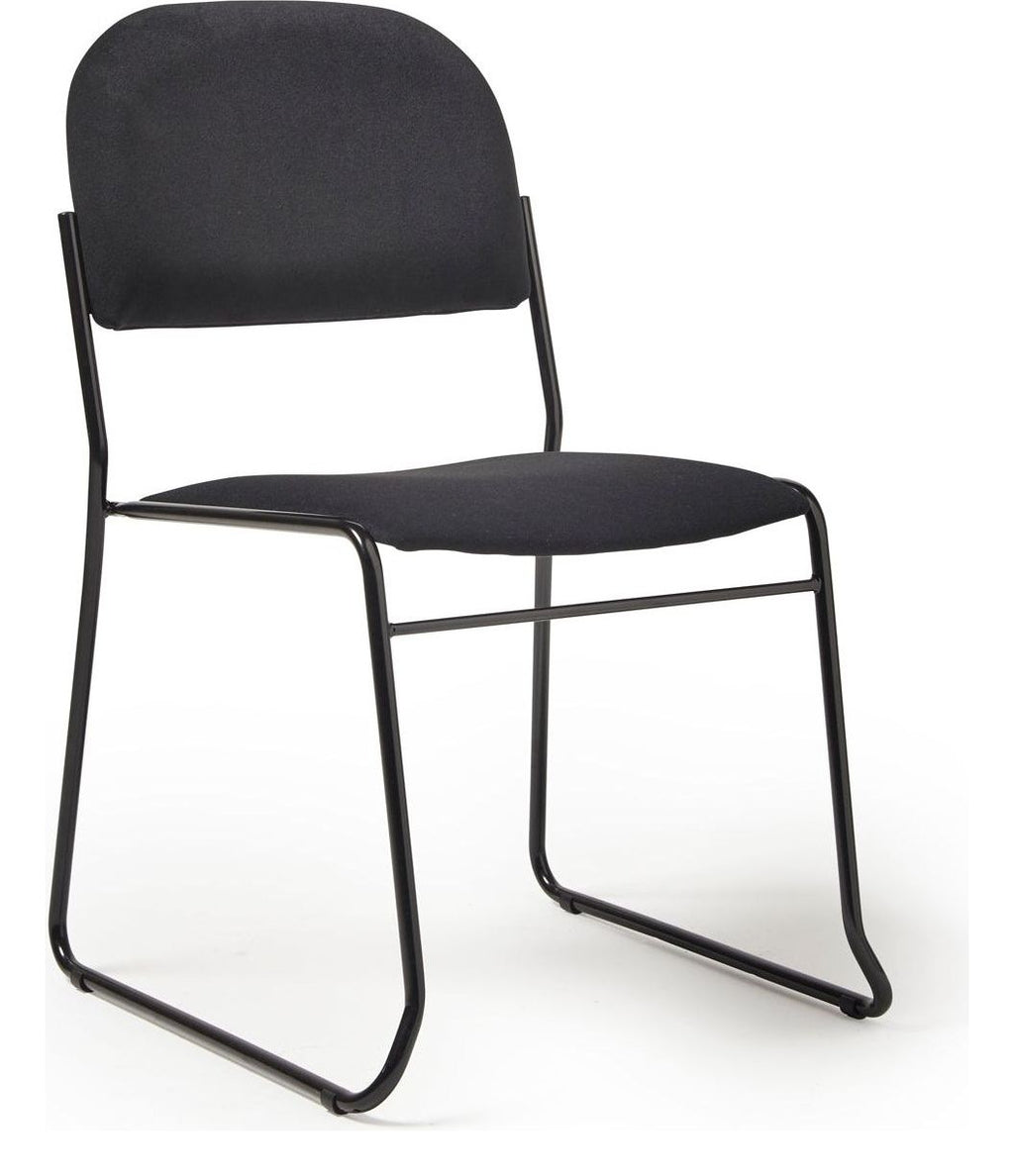 Jive Skid Frame Stacking Chair in black frame, black fabric, no arms