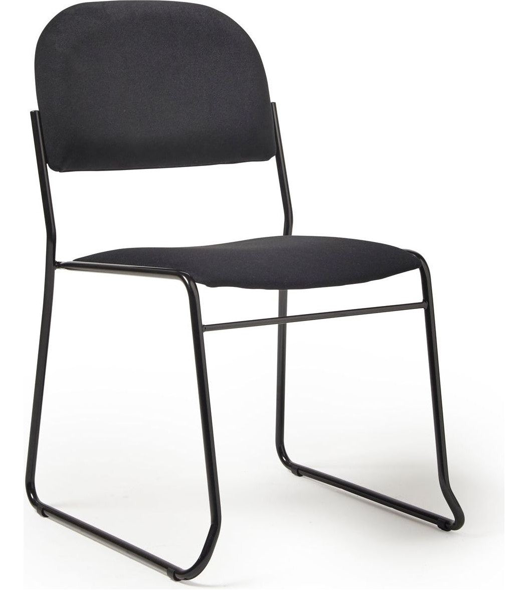 Jive Skid Frame Stacking Chair in black frame, black fabric, no arms