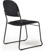 Jive Skid Frame Stacking Chair in black frame, black fabric, no arms from the back