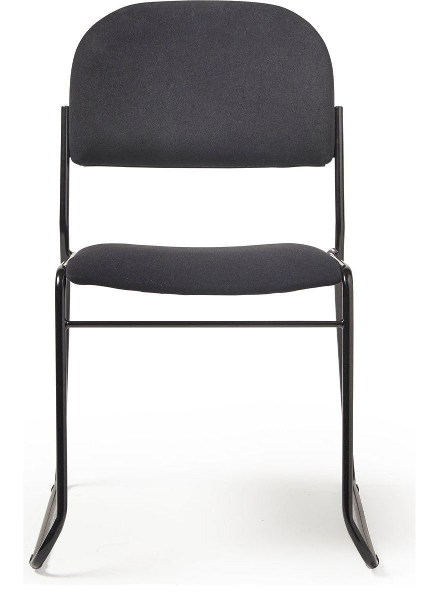Jive Skid Frame Stacking Chair in black frame, black fabric, no arms from the front