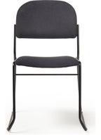 Jive Skid Frame Stacking Chair in black frame, black fabric, no arms from the front