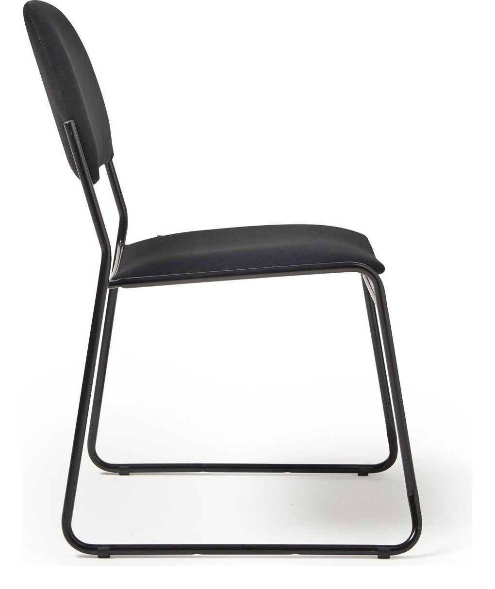 Jive Skid Frame Stacking Chair in black frame, black fabric, no arms from the side