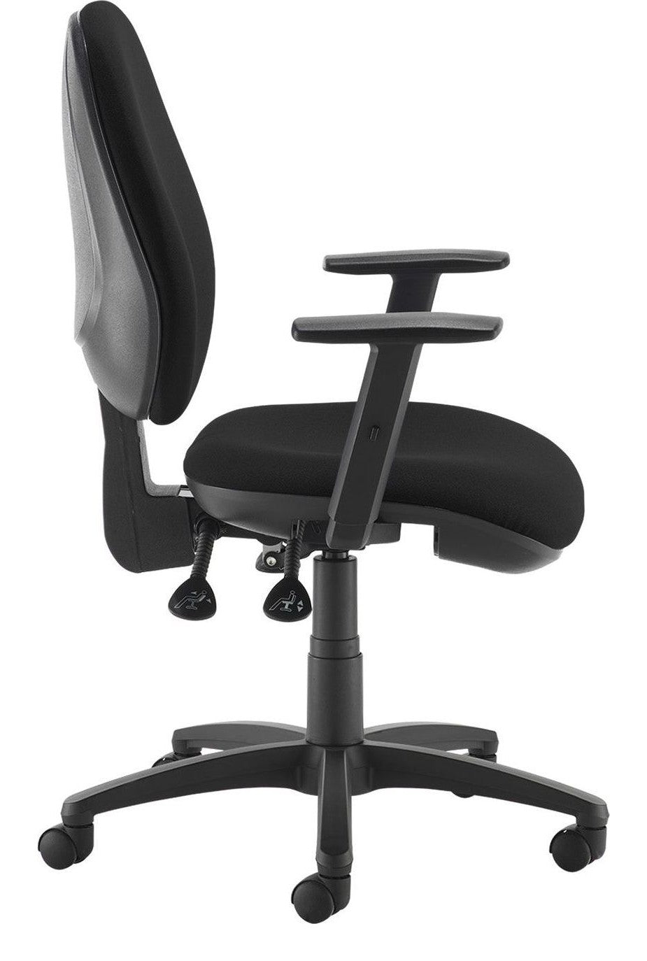 Jota Fabric Operator Chair in black, adjustable arms from the side