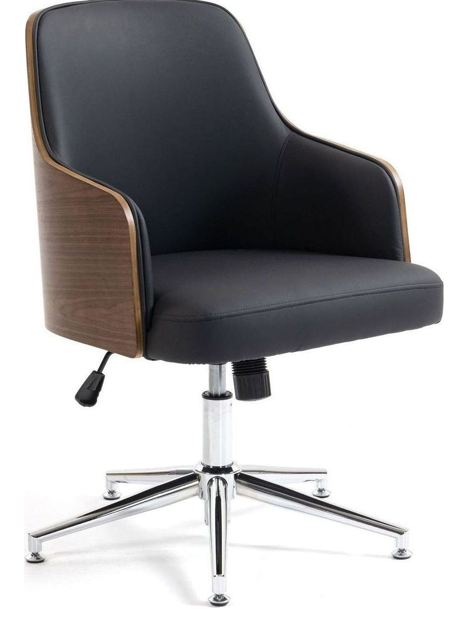 Kyoto Leather Swivel Meeting Chair in black and walnut