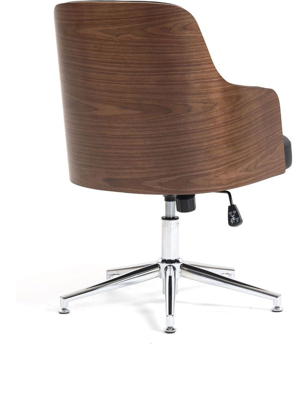 Kyoto Leather Swivel Meeting Chair in black and walnut from the back