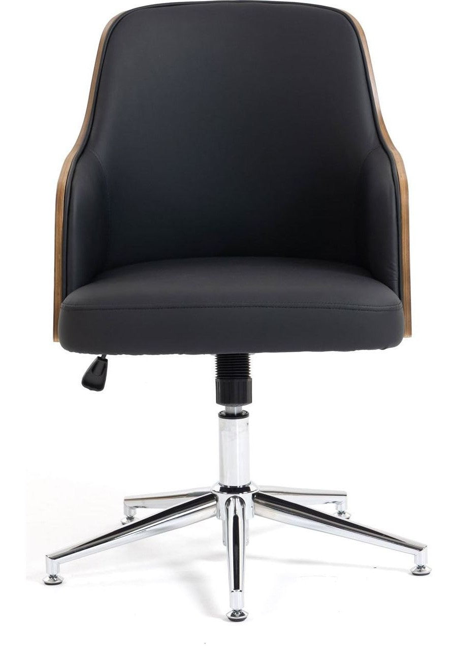 Kyoto Leather Swivel Meeting Chair in black and walnut from the front