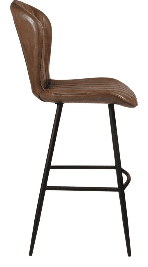 Lars Bar Stool in Genuine Pecan Brown Leather, from the side