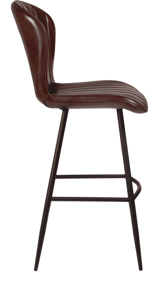 Lars Bar Stool in Genuine Claret Red Leather, from the side