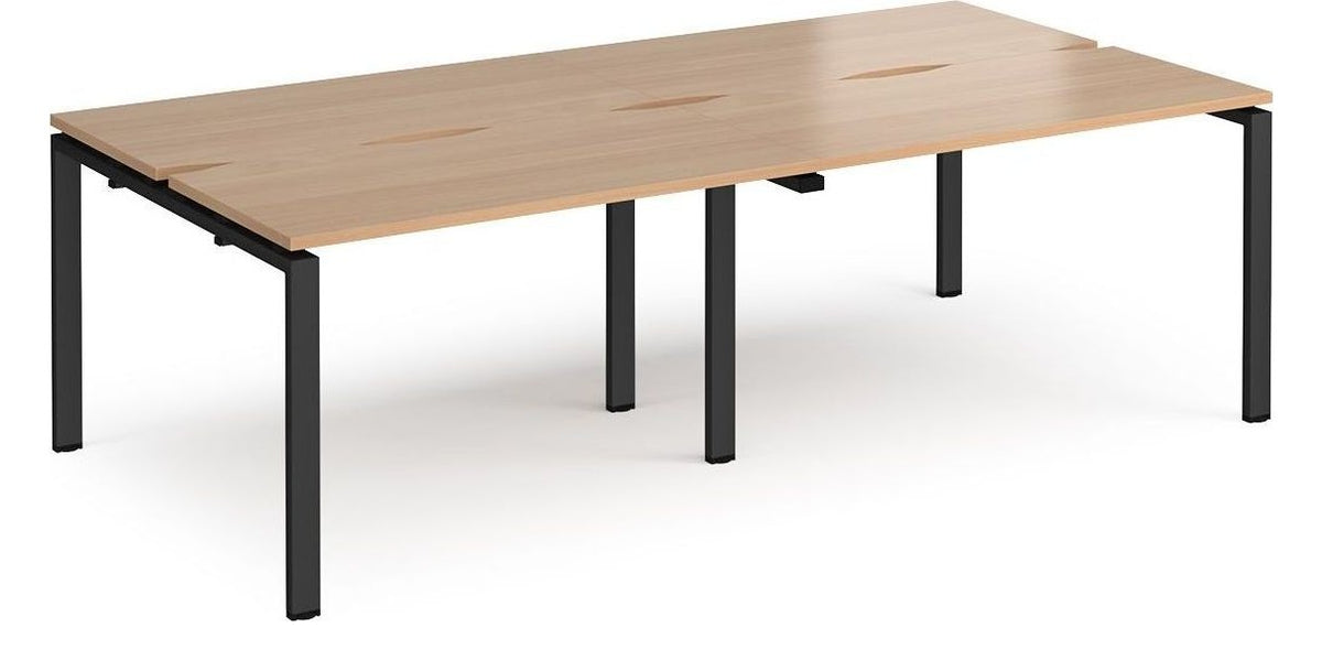 Ledger Adapt Double Back to Back Desk (4 Person), 2400 x 1200 (4 desks, each 1200 x 600), black frame, beech top