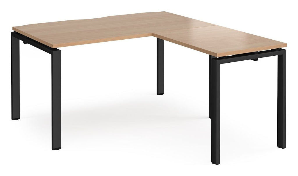 Ledger Adapt Single Desk with Return, 1400 x 800 with 600 wide return (1600 deep overall), black frame, beech top
