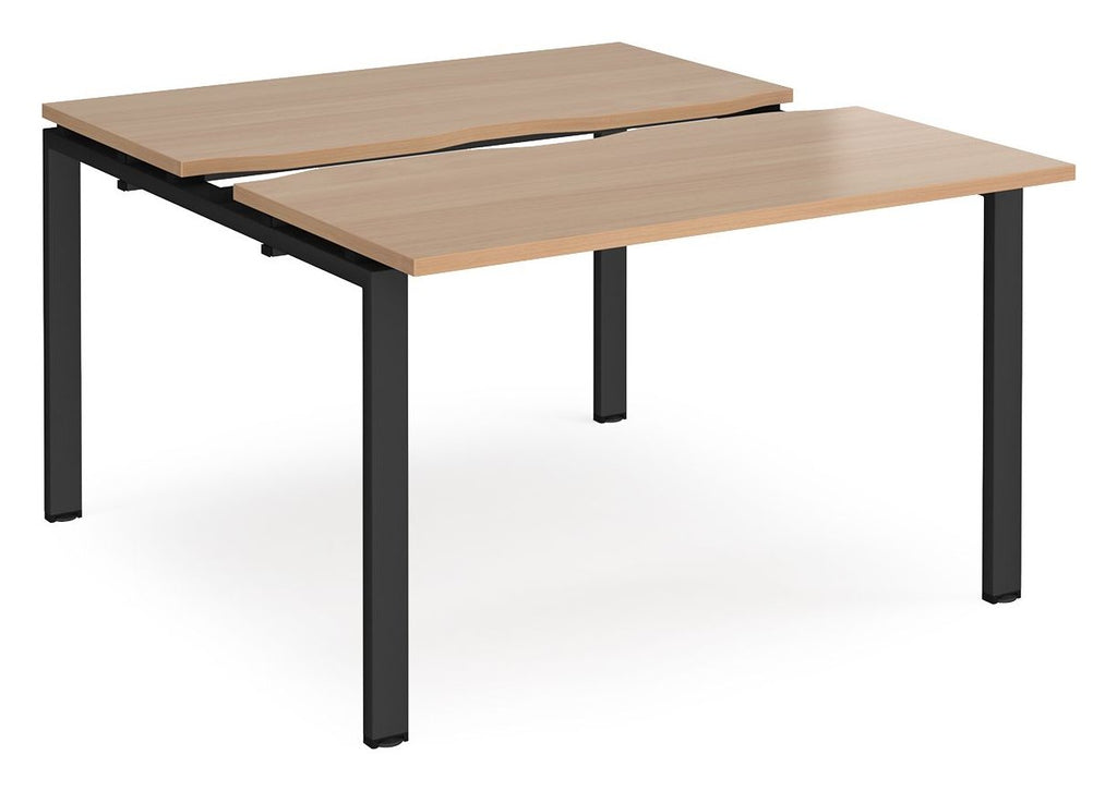 Ledger Adapt Sliding Top Back to Back Desk (2 Person), 1200 x 1200 (2 desks, each 1200 x 600), black frame, beech top