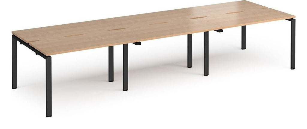 Ledger Adapt Triple Back to Back Desk (6 Person), 3600 x 1200 (6 desks, each 1200 x 600), black frame, beech top