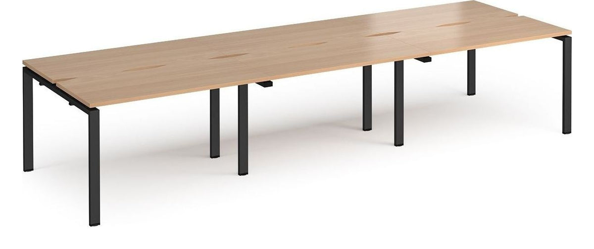 Ledger Adapt Triple Back to Back Desk (6 Person), 3600 x 1200 (6 desks, each 1200 x 600), black frame, beech top