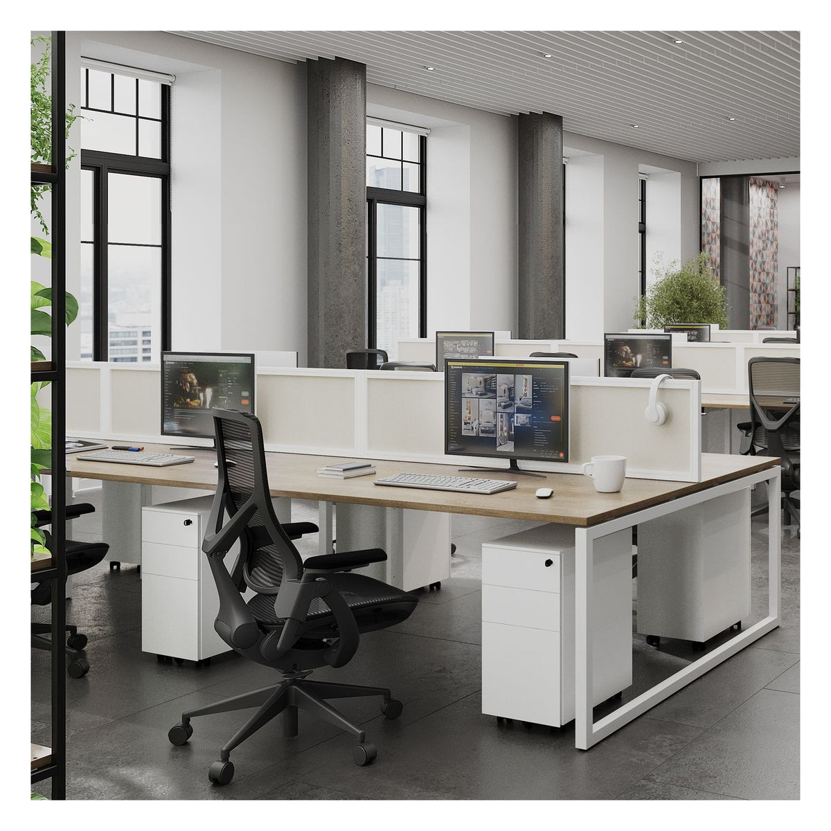 Ledger Connex Plus O Frame Back to Back Desk (2 Person), in an office
