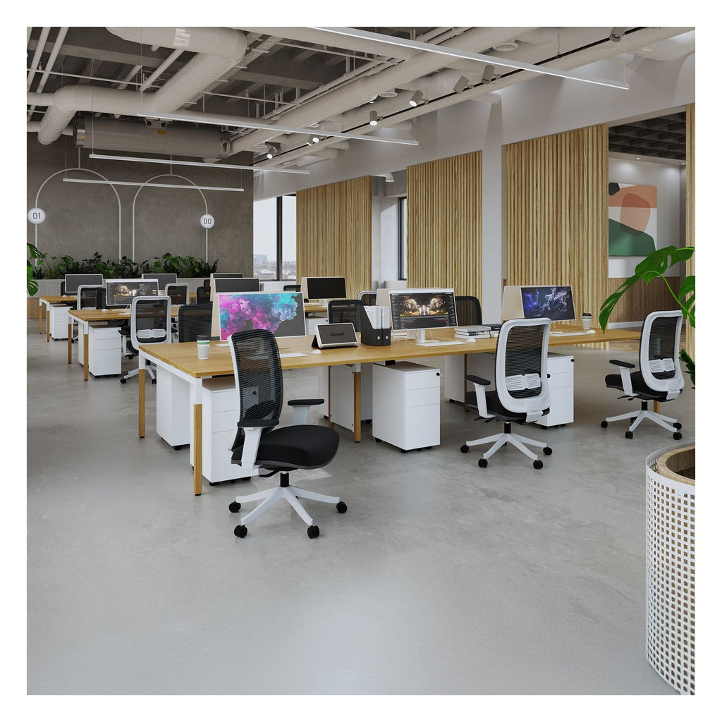 Ledger Connex Plus Wooden Goal Post Double Back to Back Desk (4 Person), in an office