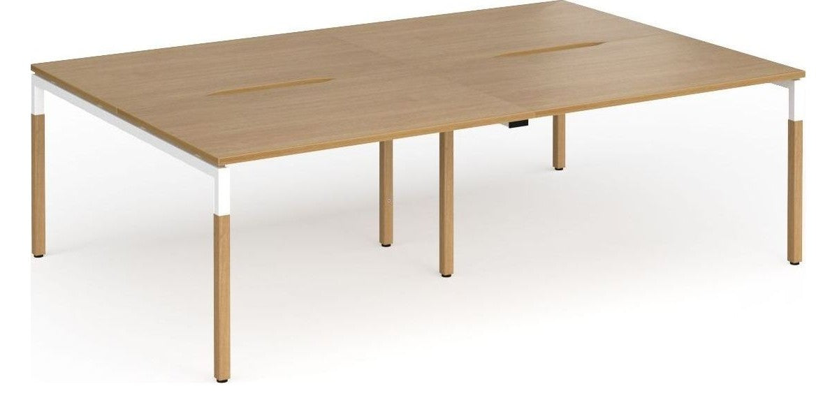 Ledger Connex Plus Wooden Goal Post Double Back to Back Desk (4 Person), 2400 x 1600 (4 desks, each 1200 x 800), oak top