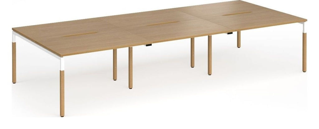 Ledger Connex Plus Wooden Goal Post Triple Back to Back Desk (6 Person), 3600 x 1600 (6 desks, each 1200 x 800), oak top