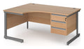 Ledger Contract 25 Cantilever Ergonomic Desk with Three Drawer Pedestal, 1600 x 1200, left hand, graphite frame, beech top