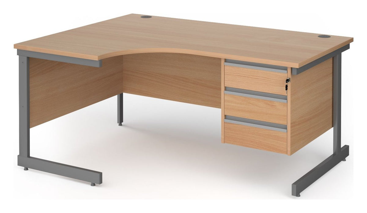 Ledger Contract 25 Cantilever Ergonomic Desk with Three Drawer Pedestal, 1600 x 1200, left hand, graphite frame, beech top