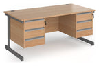 Ledger Contract 25 Cantilever Straight Desk with 2 x Three Drawer Pedestals, 1600 x 800, graphite frame, beech top