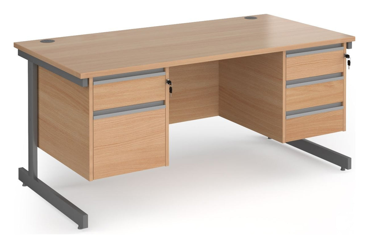 Ledger Contract 25 Cantilever Straight Desk with Two and Three Drawer Pedestals, 1600 x 800, graphite frame, beech top