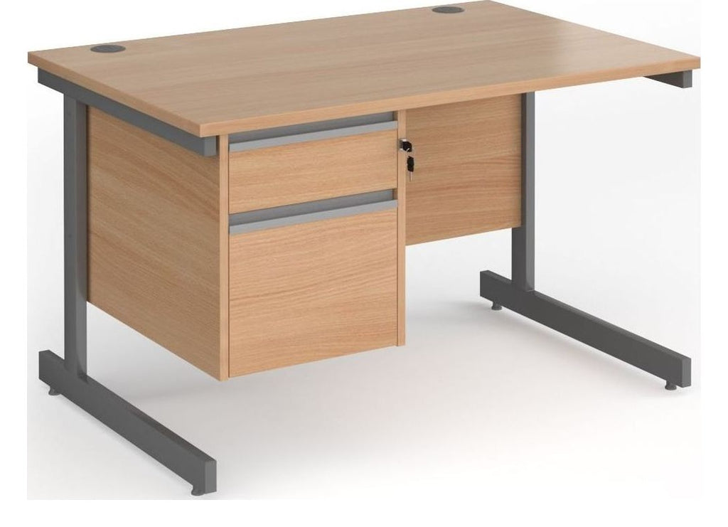 Ledger Contract 25 Cantilever Straight Desk with Two Drawer Pedestal, 1200 x 800, graphite frame, beech top