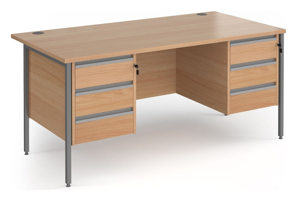 Ledger Contract 25 H Frame Straight Desk with 2 x Three Drawer Pedestals, 1600 x 800, graphite frame, beech top
