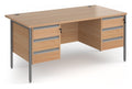 Ledger Contract 25 H Frame Straight Desk with 2 x Three Drawer Pedestals, 1600 x 800, graphite frame, beech top