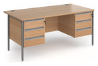Ledger Contract 25 H Frame Straight Desk with 2 x Three Drawer Pedestals, 1600 x 800, graphite frame, beech top