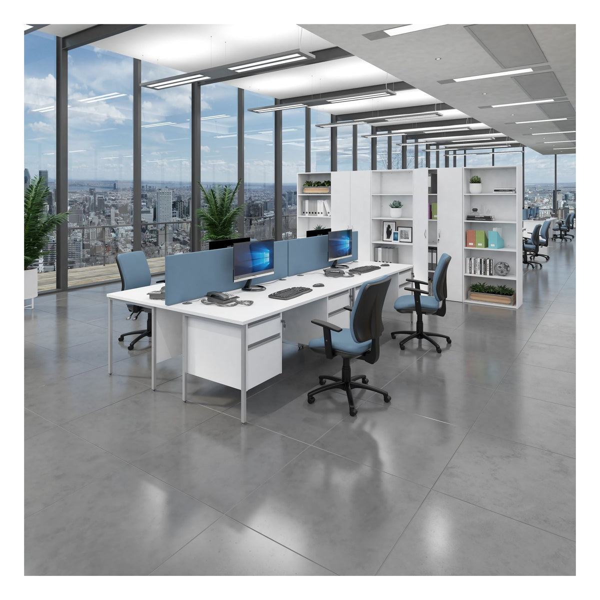Ledger Contract 25 H Frame Straight Desk with 2 x Three Drawer Pedestals, in an office