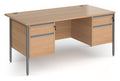 Ledger Contract 25 H Frame Straight Desk with 2 x Two Drawer Pedestals, 1600 x 800, graphite frame, beech top