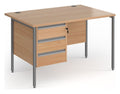 Ledger Contract 25 H Frame Straight Desk with Three Drawer Pedestal, 1200 x 800, graphite frame, beech top