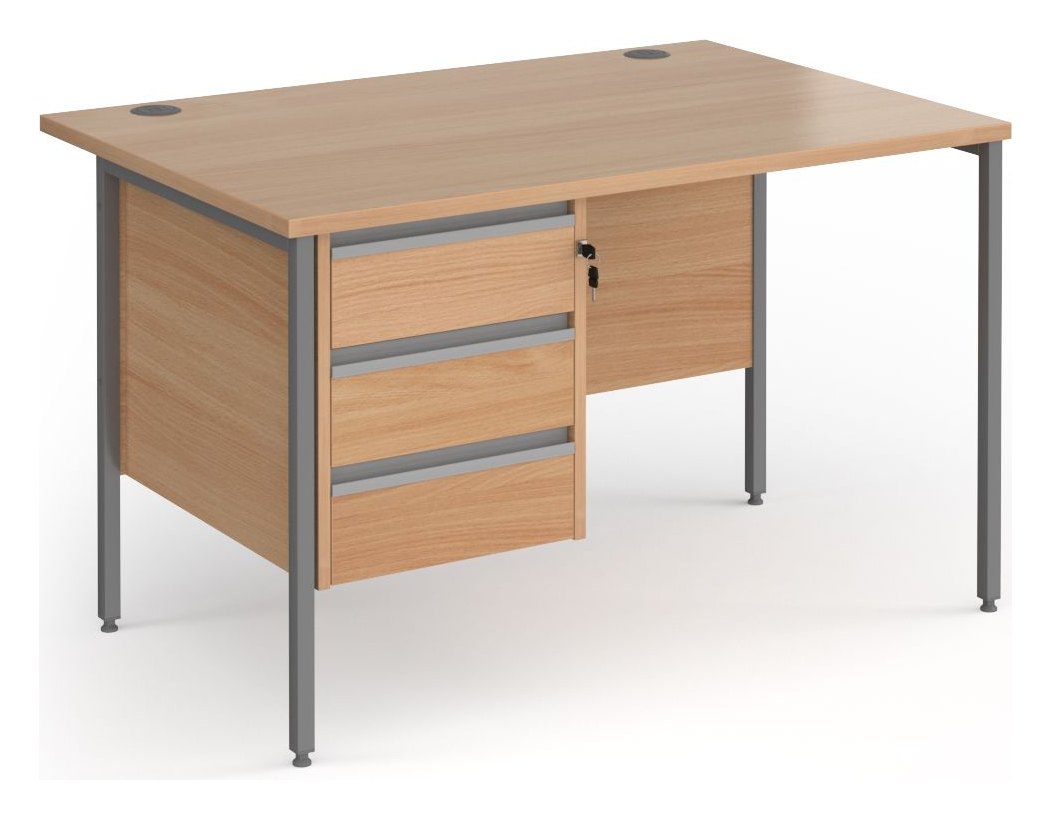 Ledger Contract 25 H Frame Straight Desk with Three Drawer Pedestal, 1200 x 800, graphite frame, beech top