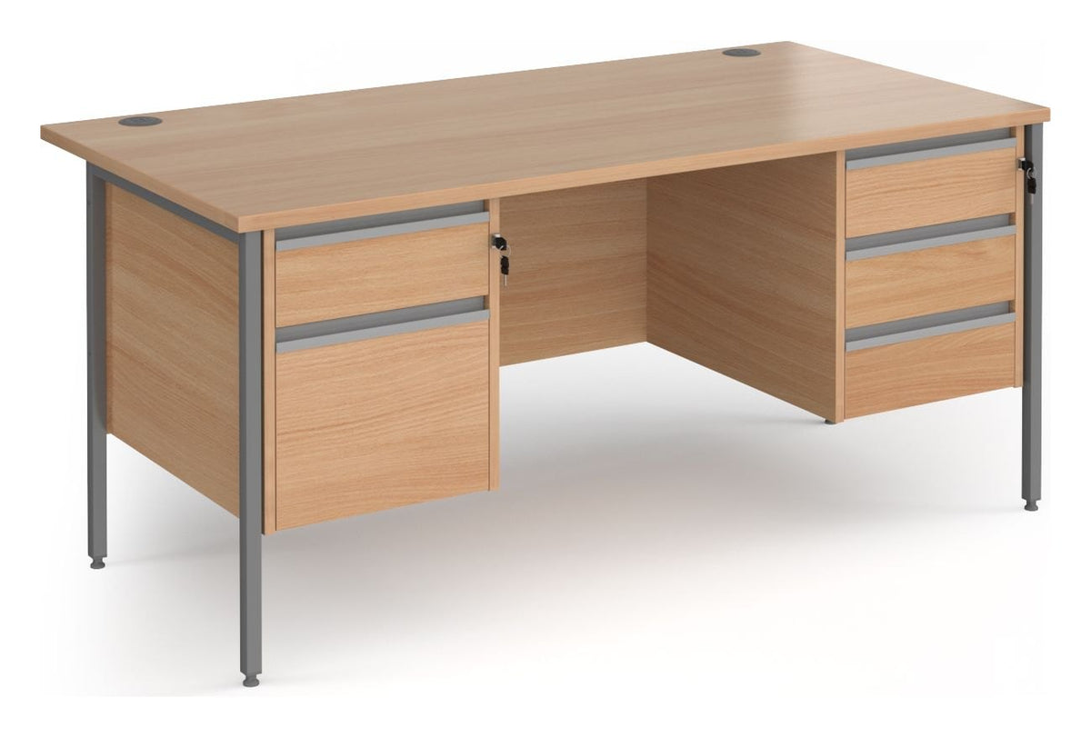 Ledger Contract 25 H Frame Straight Desk with Two and Three Drawer Pedestals, 1600 x 800, graphite frame, beech top