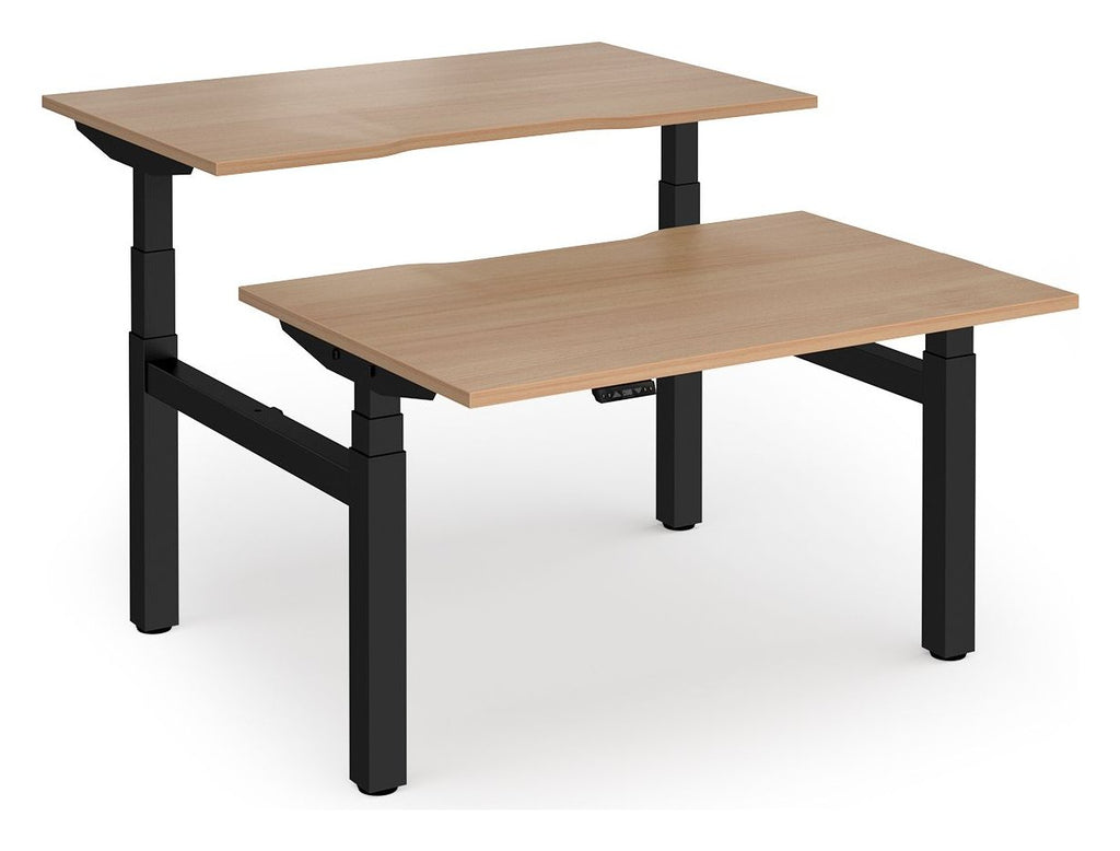 Ledger Elev8 Luxe Back to Back Height Adjustable Desk, 1200 x 1650, black frame, beech top