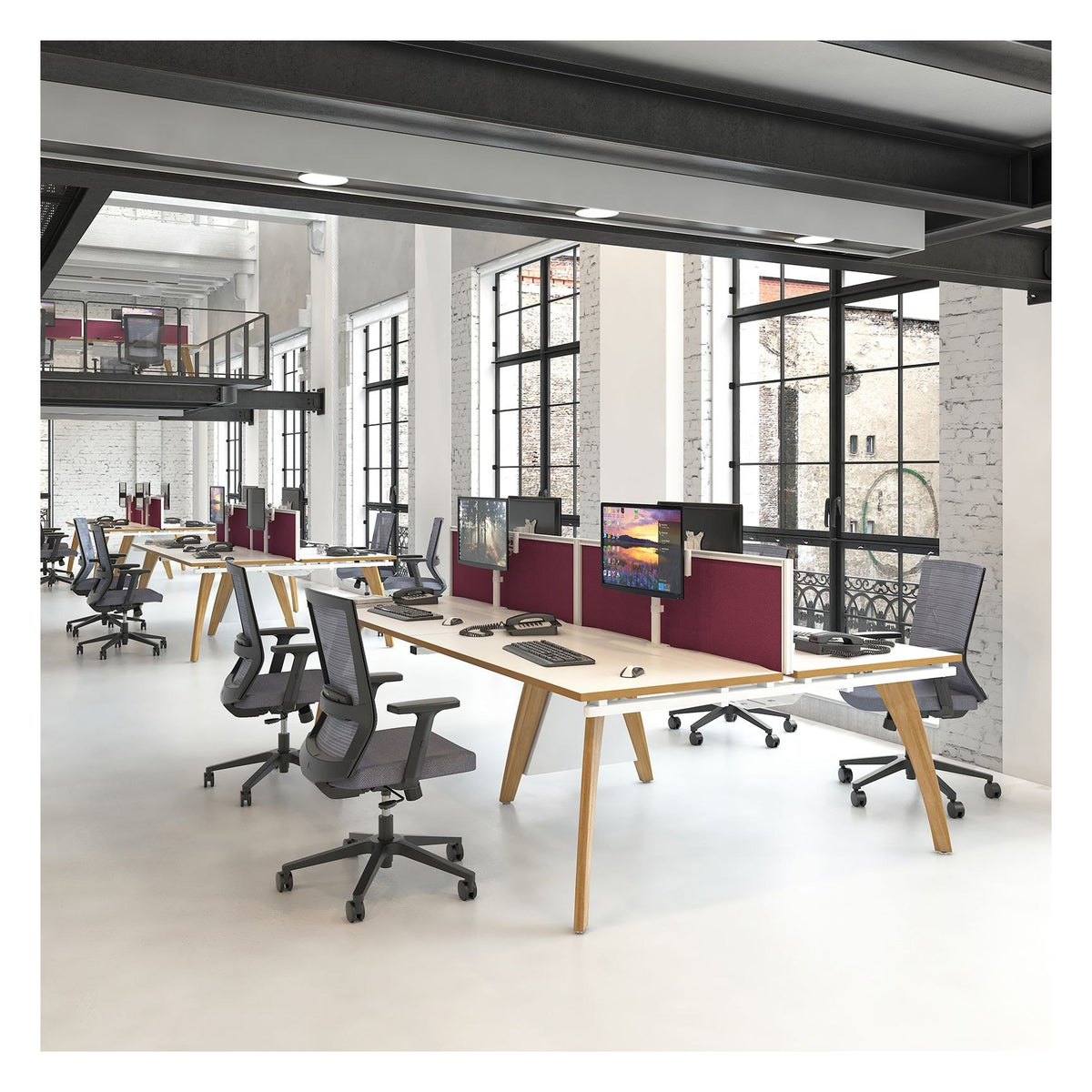 Ledger Fuze Double Back to Back Desk (4 Person), in an office
