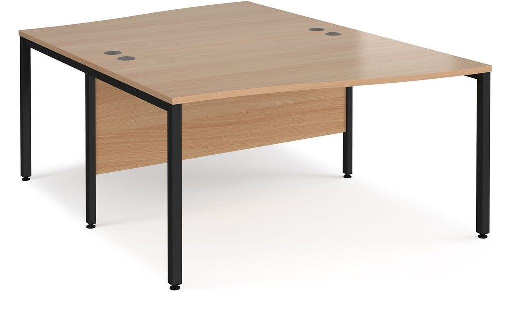 Ledger Maestro 25 Bench Back to Back Wave Desk (2 Person), 1400 x 1600 (2 desks, each 1400 x 800, 1980 deep at the waves), black frame, beech top