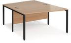 Ledger Maestro 25 Bench Back to Back Wave Desk (2 Person), 1400 x 1600 (2 desks, each 1400 x 800, 1980 deep at the waves), black frame, beech top
